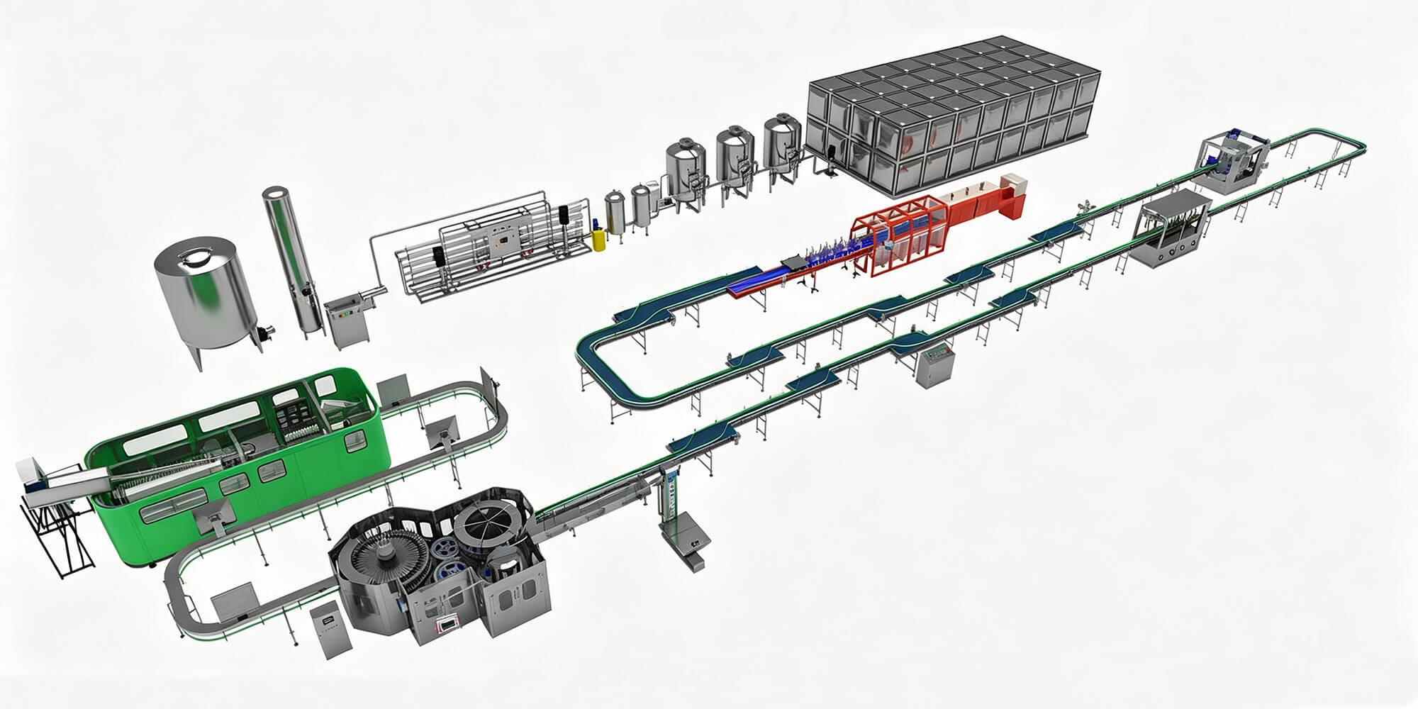 Beer Bottling Turnkey Line Beer bottling turnkey line layout with glass bottle filling, labeling, packaging, conveying, and palletizing