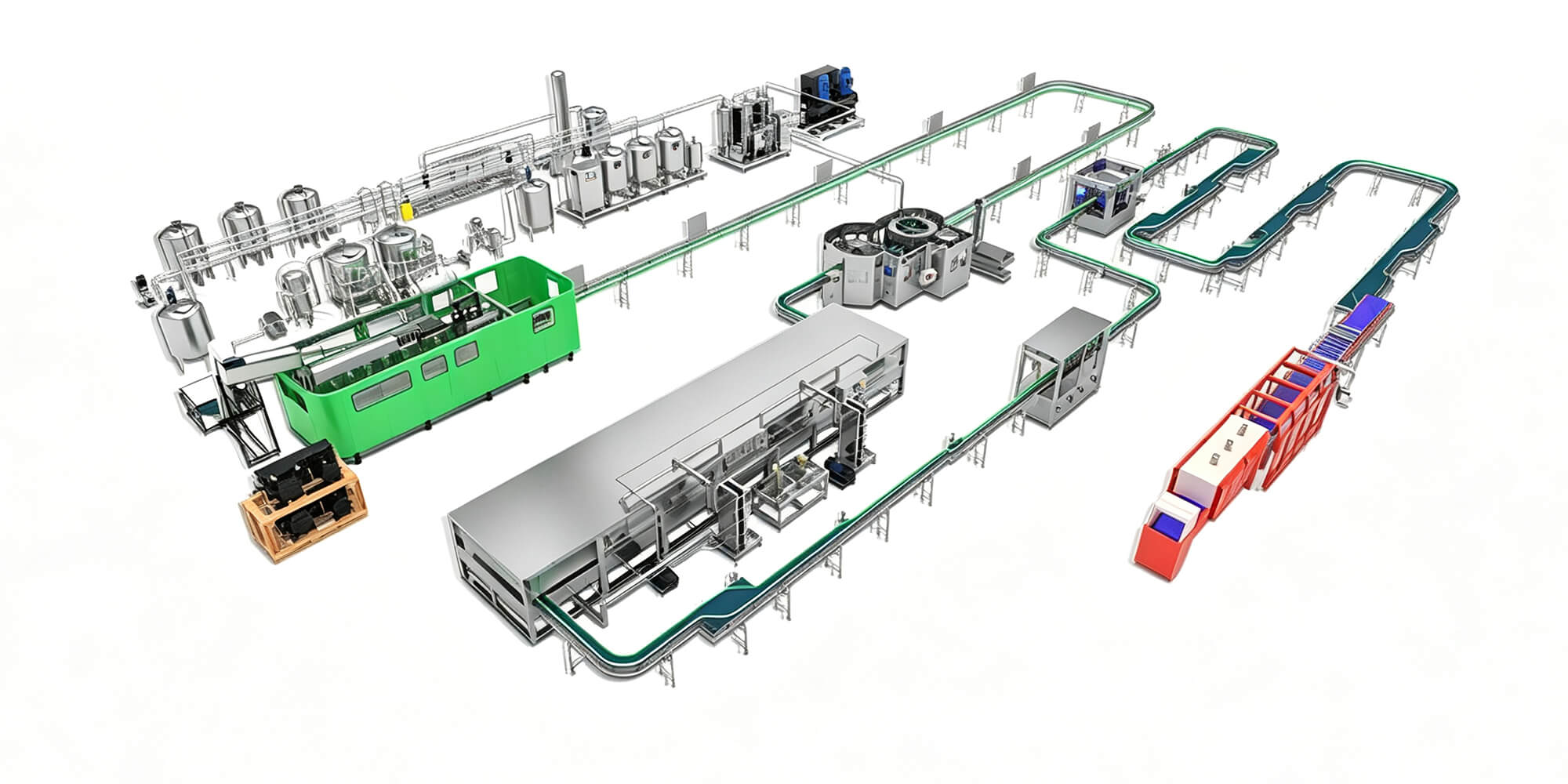 Juice Beverage Filling Line Juice beverage filling line layout with blending, sterilizing, bottle filling, labeling, and packaging equipment